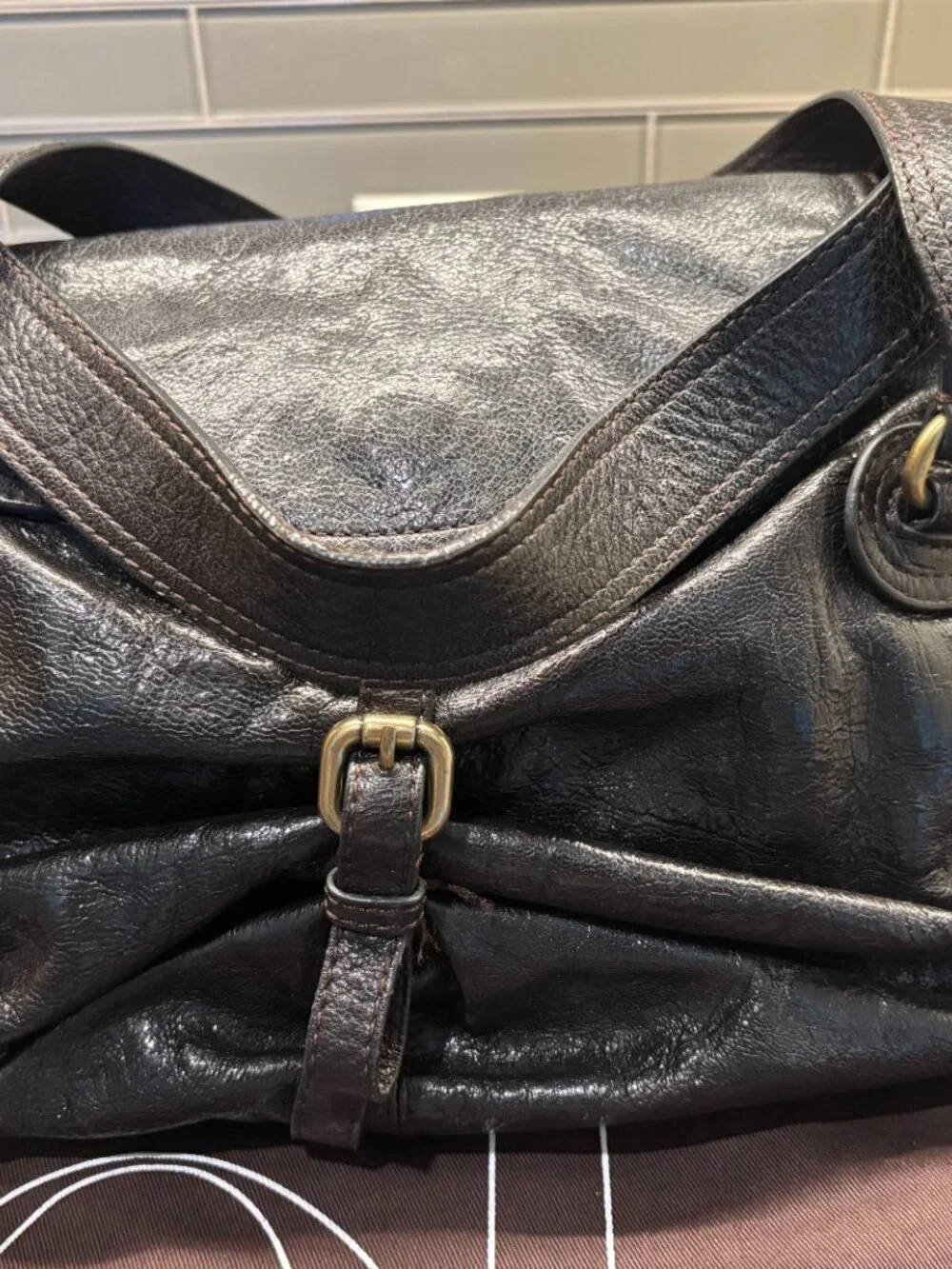 Kooba Brown Crushed Patent Handbag